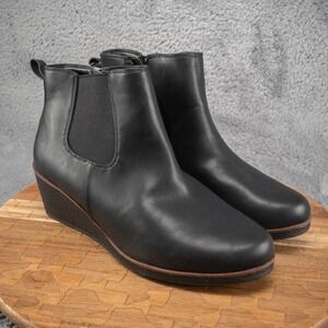 Aerosoles Women Black Faux Leather Wedge Brandi Ankle Booties 11‎ W